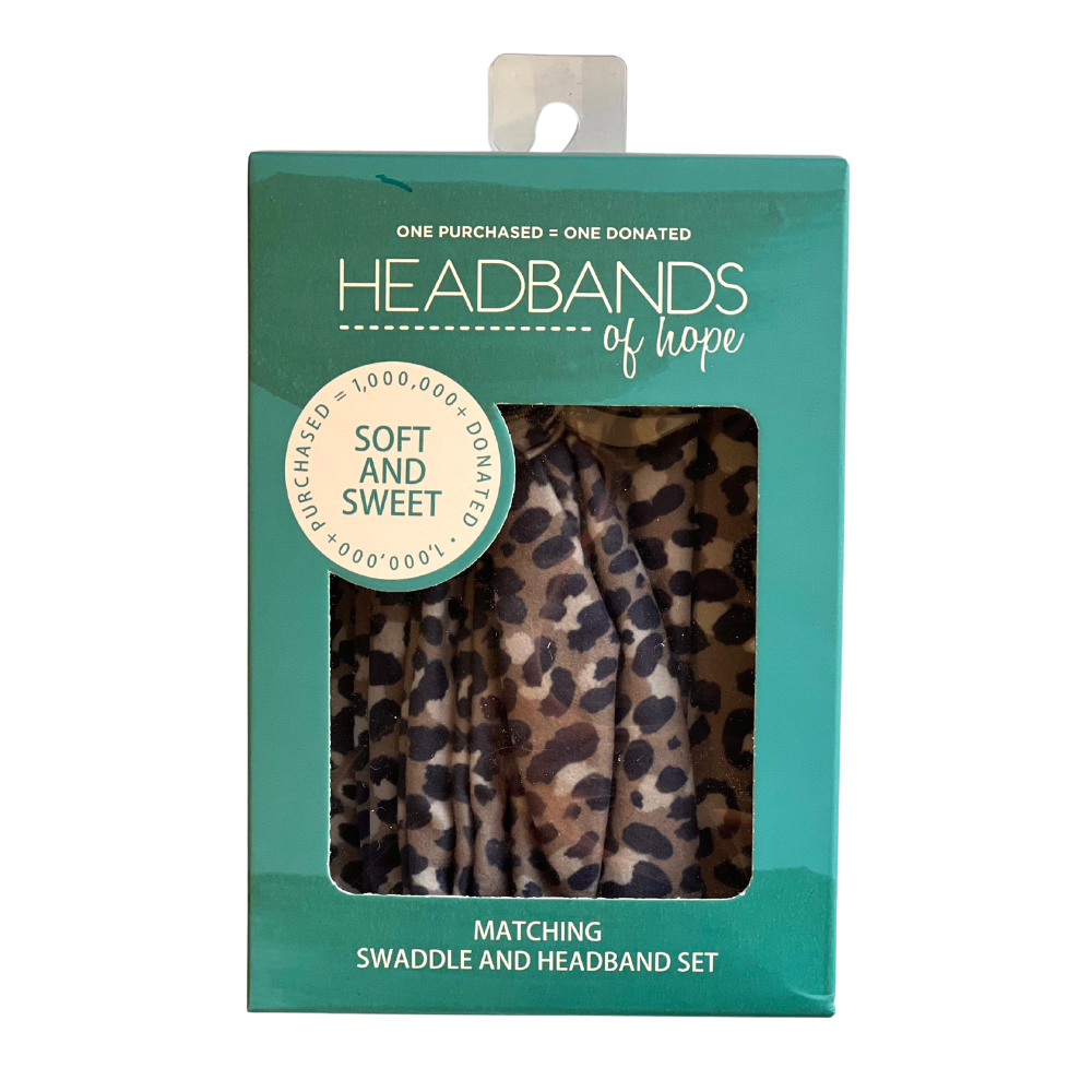 Tan + Periwinkle Jaguar Baby Swaddle + Headband Set