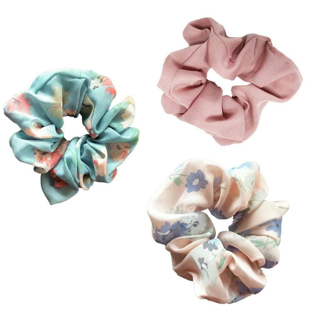 Blush Solid + Floral Scrunchie Set