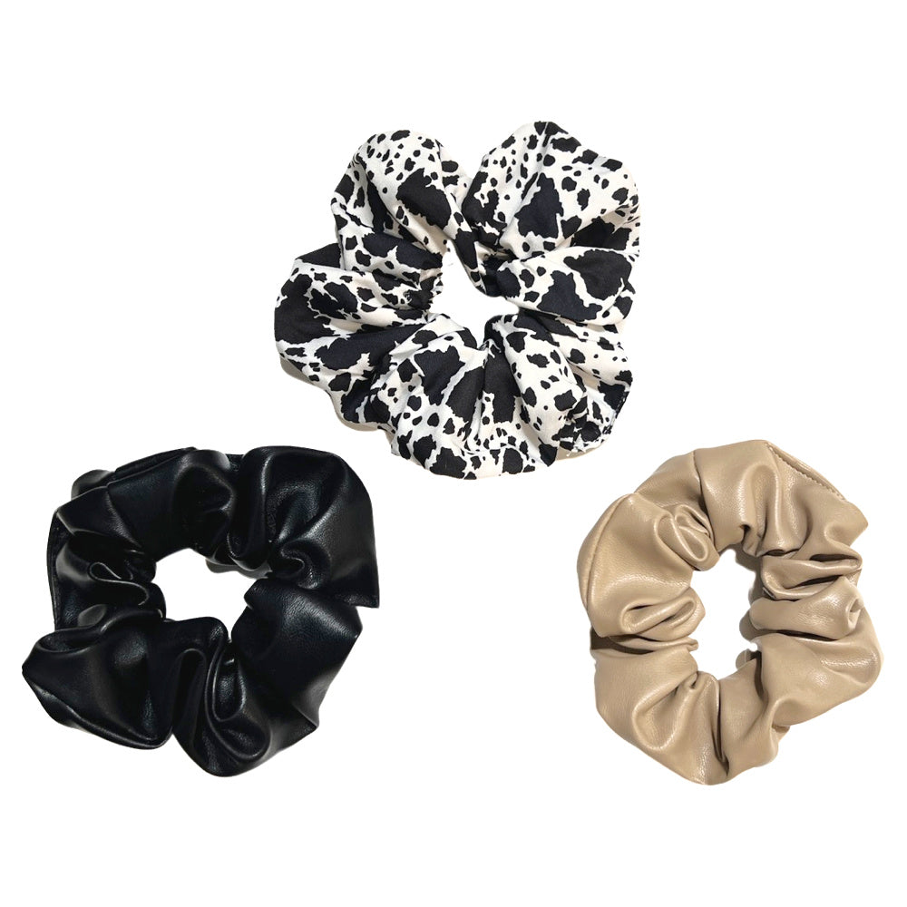 Leather Scrunchie Set - Black Cowhide - Headbands of Hope