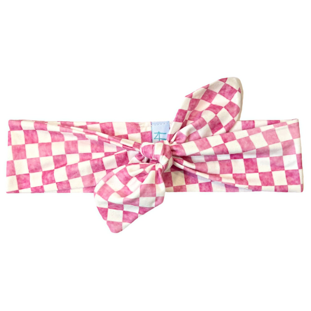 Ultra Soft Knotted Headband - Pink Checkered