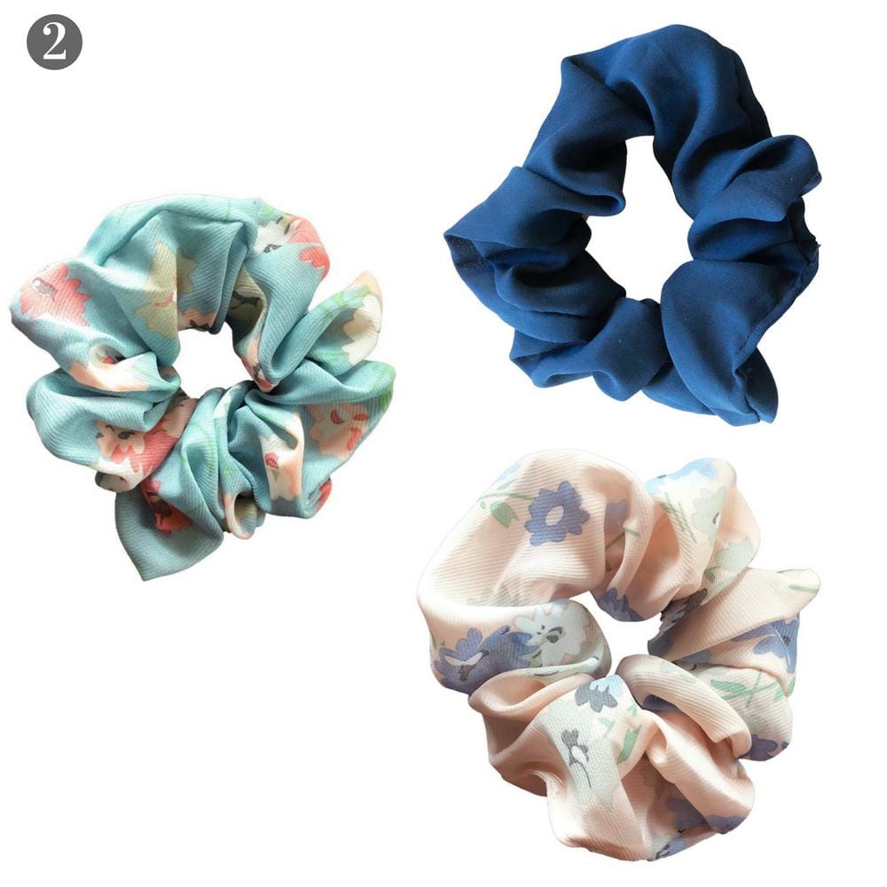 Navy Solid + Florals Scrunchie Set - Headbands of Hope