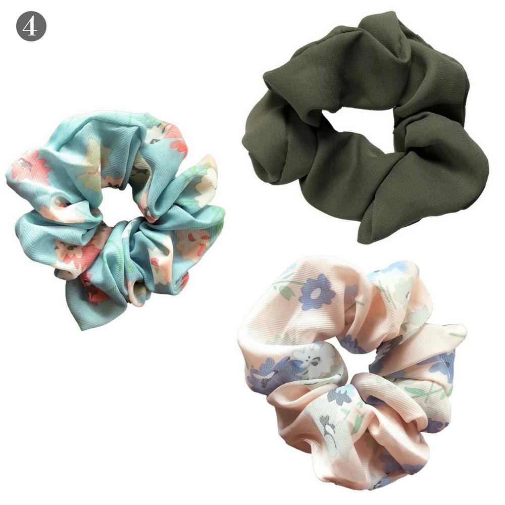 Olive Solid + Florals Scrunchies Set - Headbands of Hope